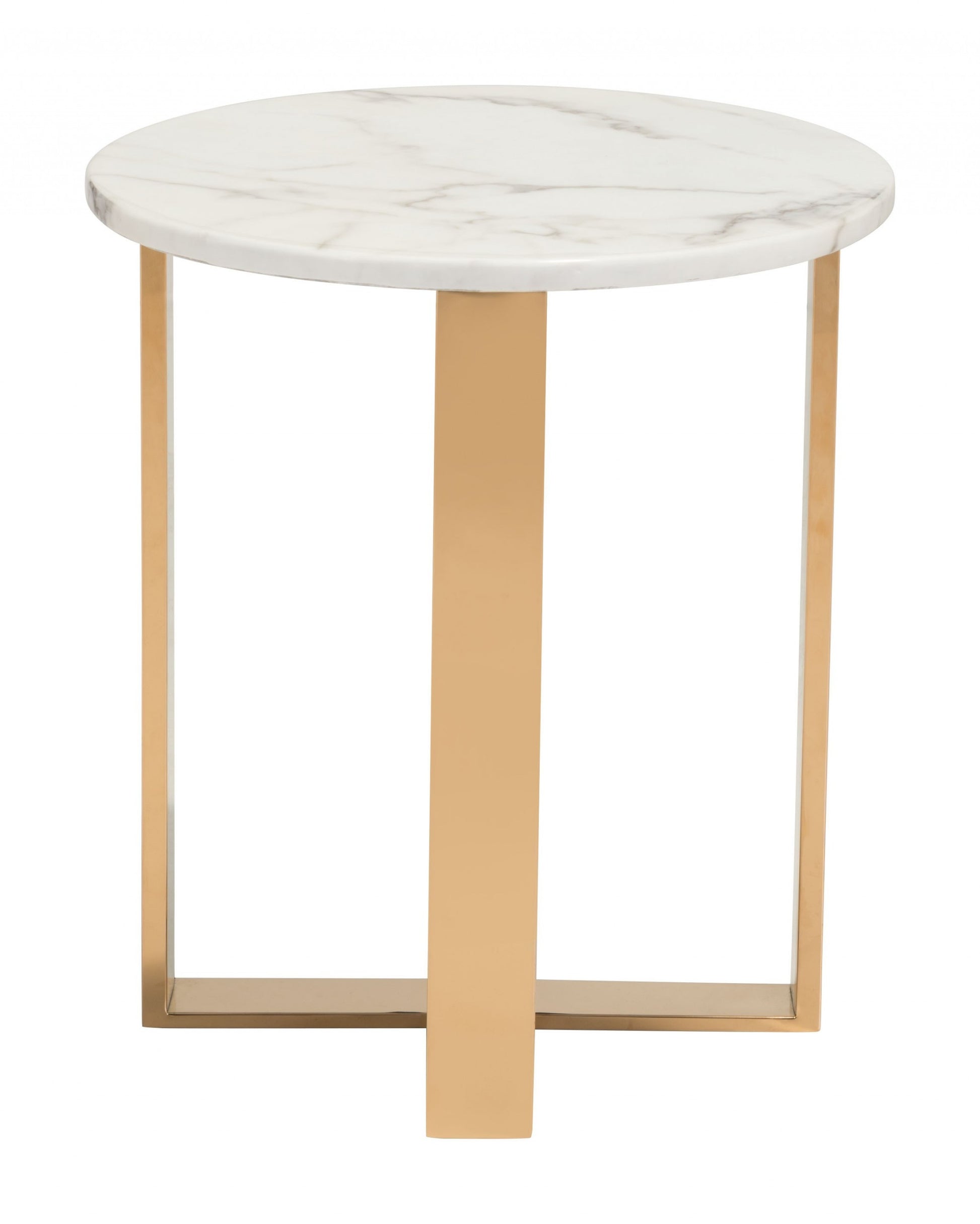 21" Gold And White Stone Round End Table By Homeroots | End Tables | Modishstore - 3