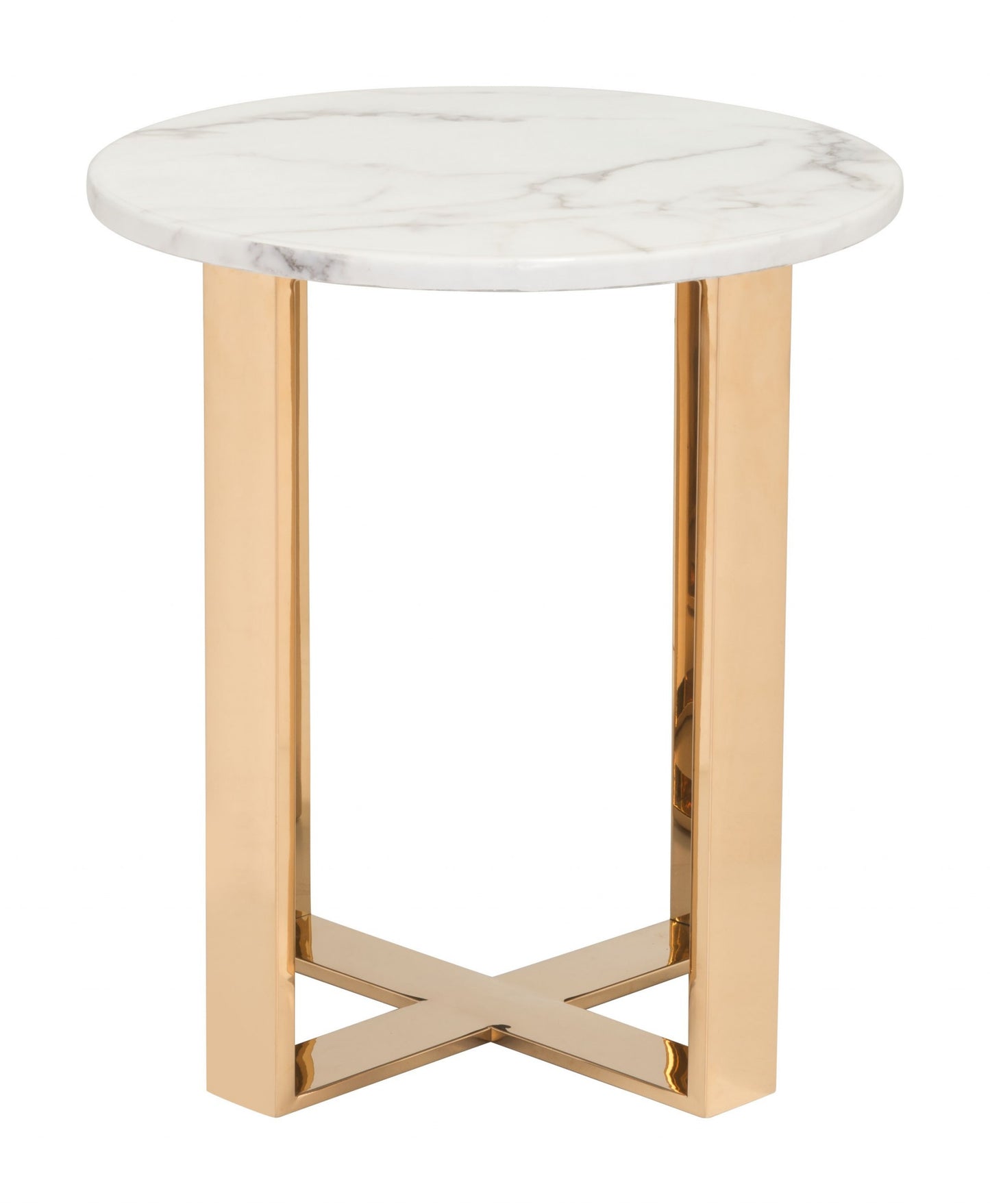 21" Gold And White Stone Round End Table By Homeroots
