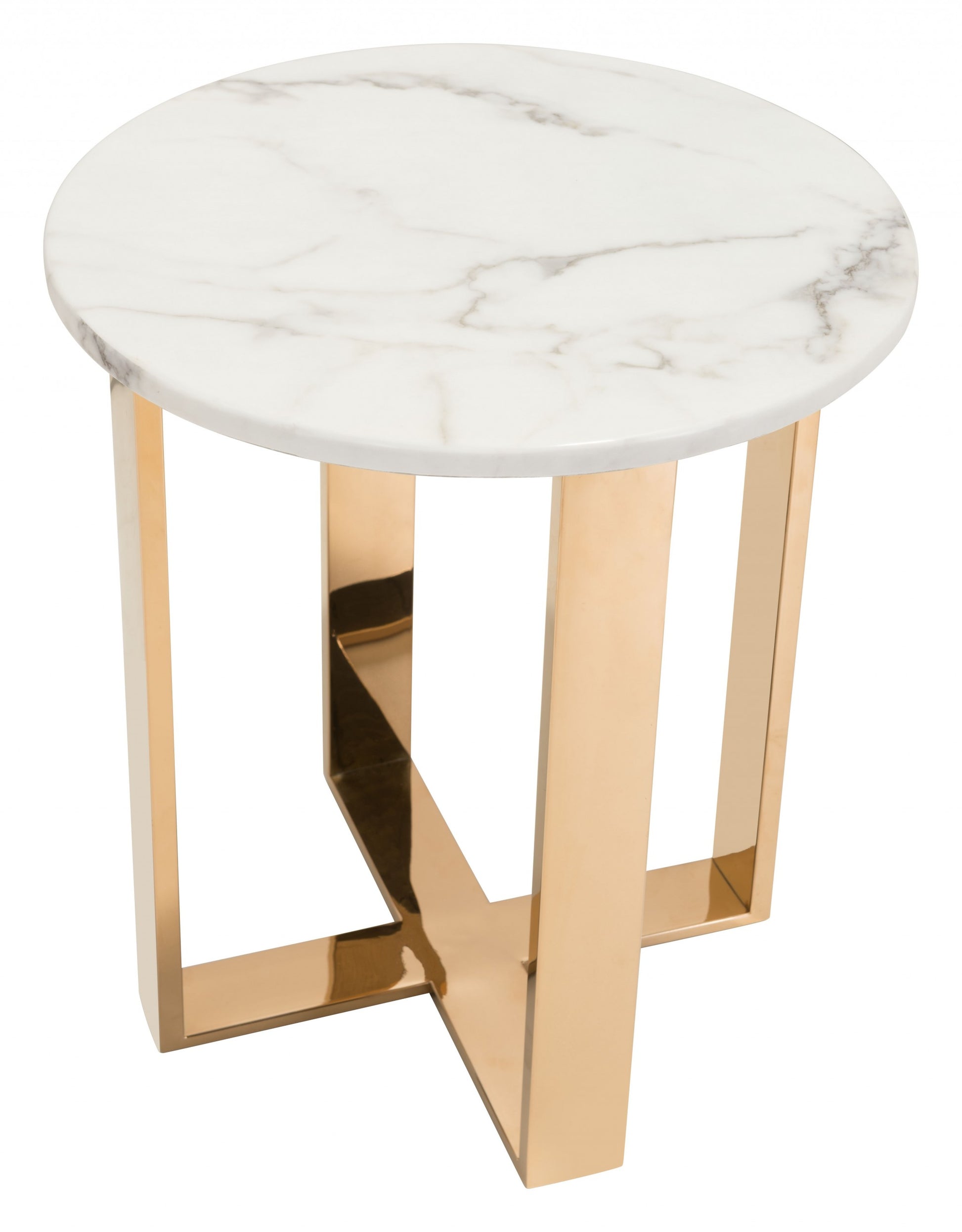 21" Gold And White Stone Round End Table By Homeroots | End Tables | Modishstore - 5