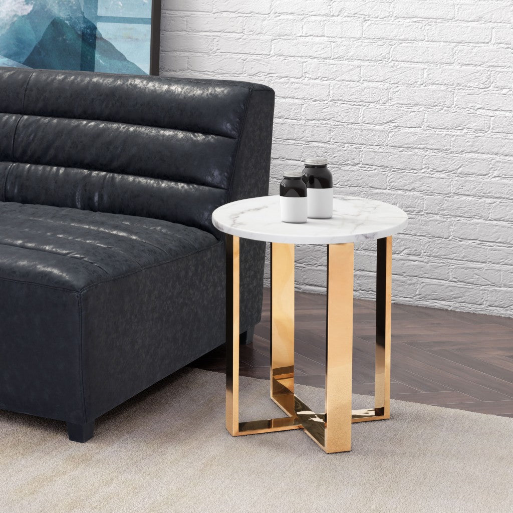 21" Gold And White Stone Round End Table By Homeroots | End Tables | Modishstore