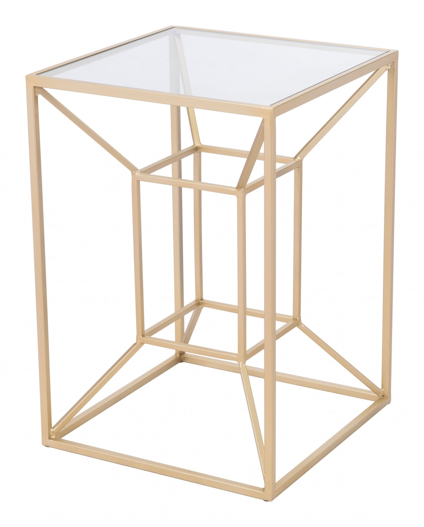 23" Gold And Clear Genuine Marble Look Square End Table By Homeroots | End Tables | Modishstore - 2