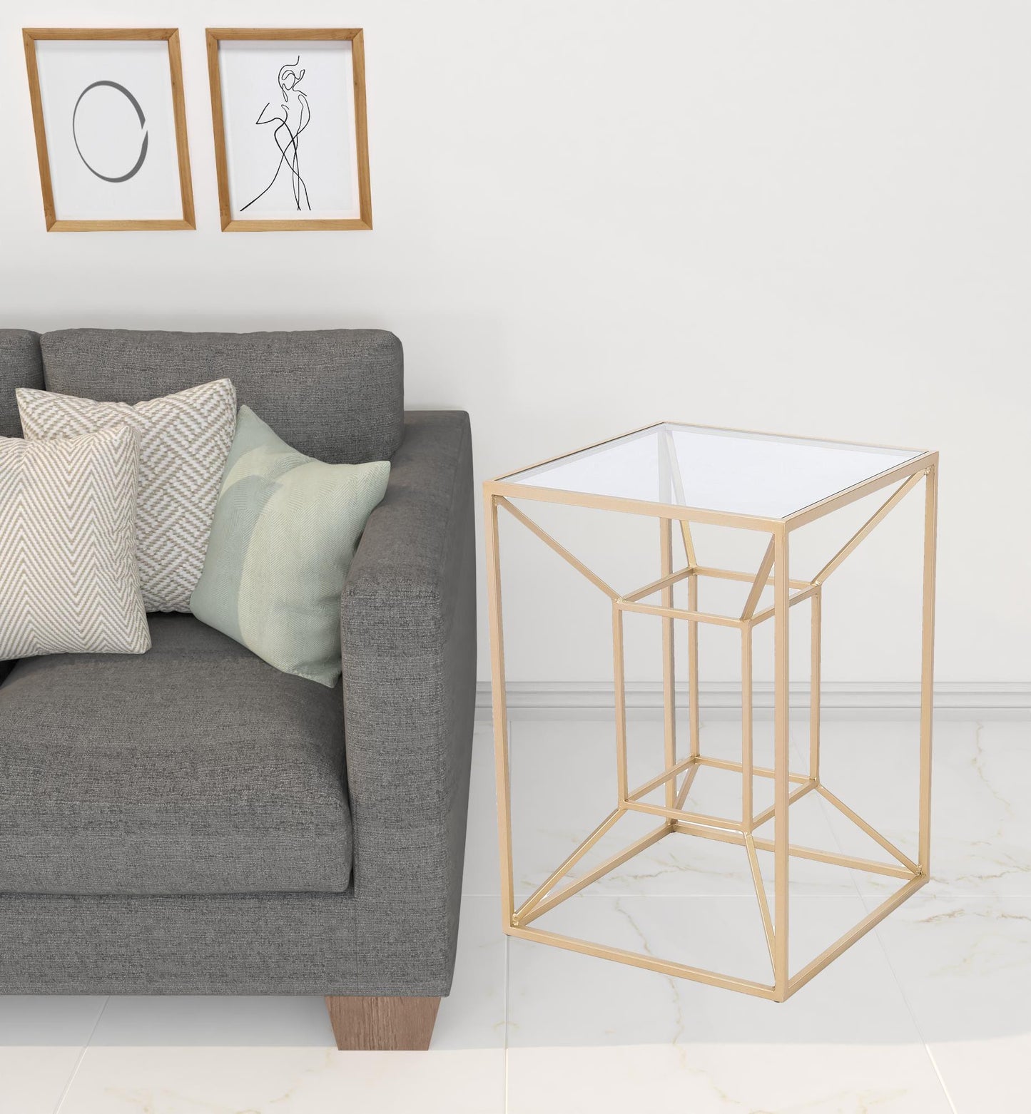 23" Gold And Clear Genuine Marble Look Square End Table By Homeroots | End Tables | Modishstore - 3