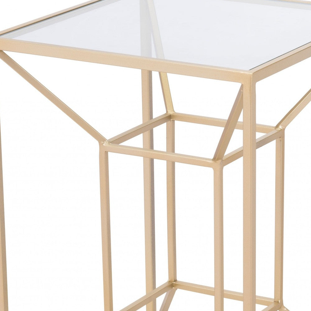 23" Gold And Clear Genuine Marble Look Square End Table By Homeroots | End Tables | Modishstore - 7