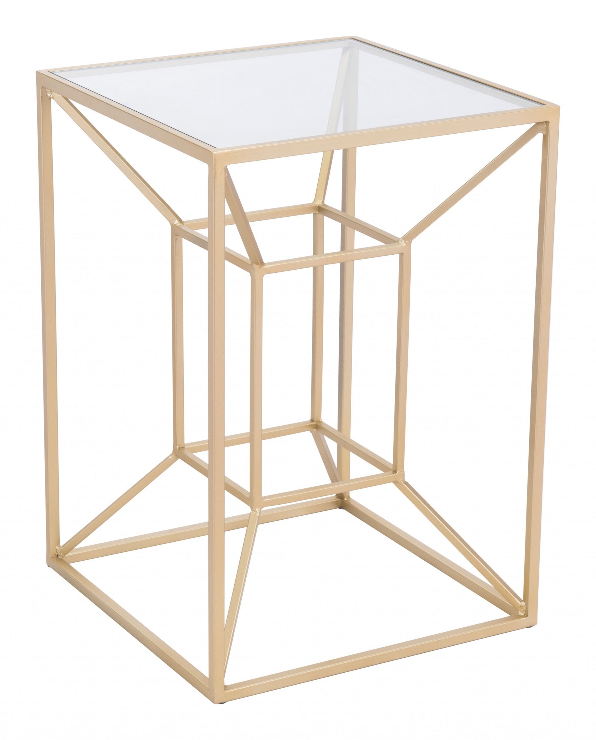 23" Gold And Clear Genuine Marble Look Square End Table By Homeroots | End Tables | Modishstore - 8