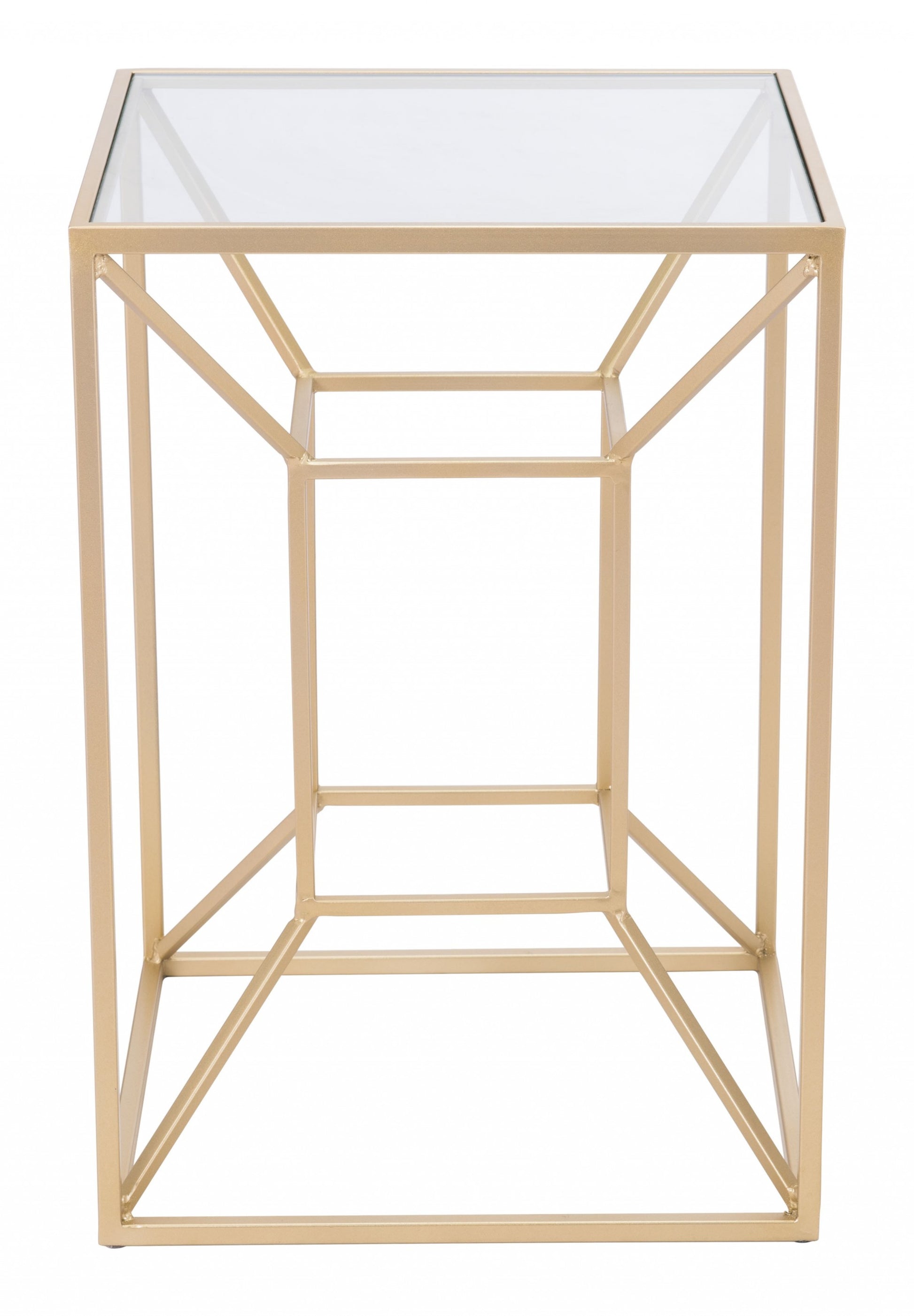 23" Gold And Clear Genuine Marble Look Square End Table By Homeroots | End Tables | Modishstore - 4