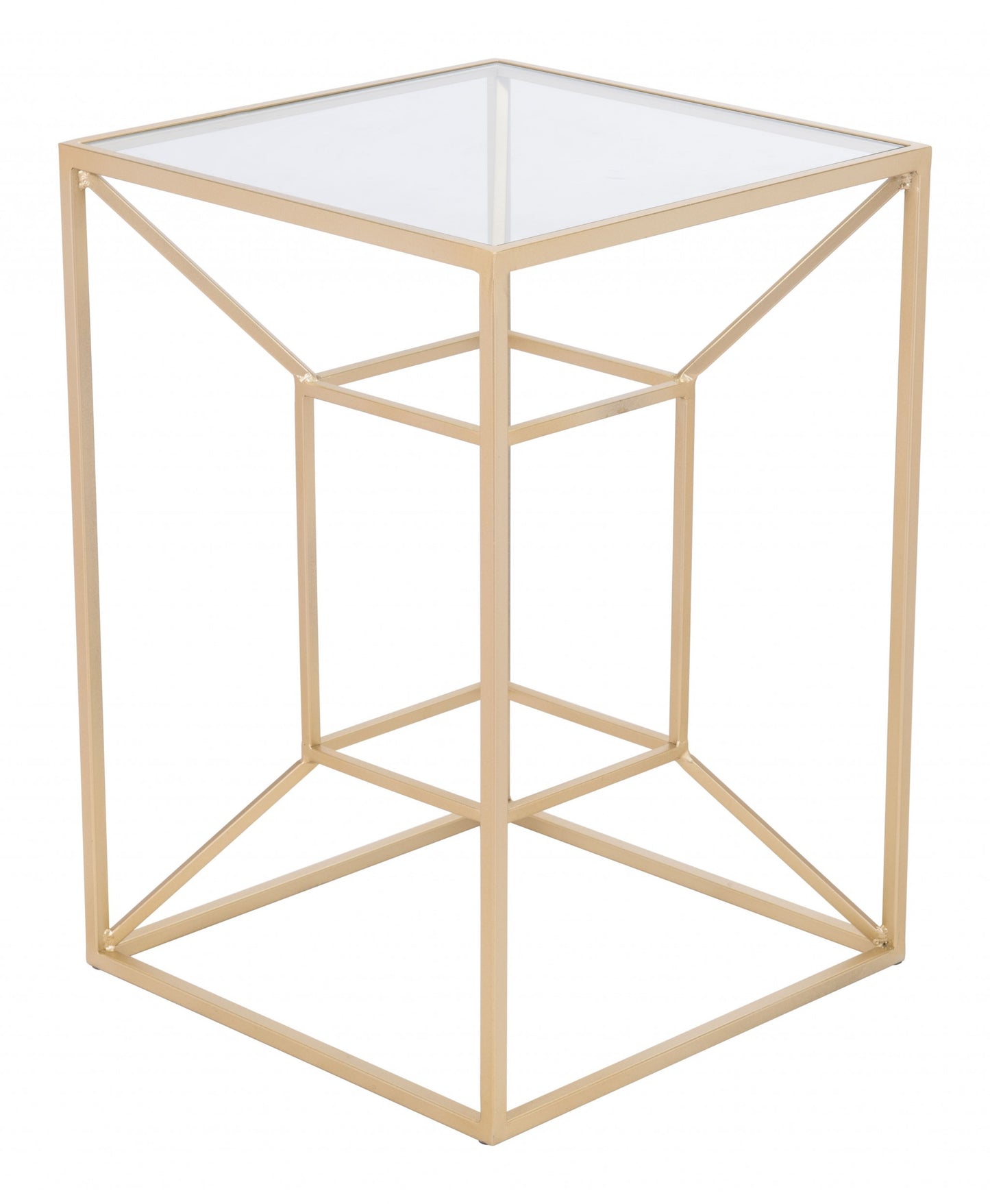 23" Gold And Clear Genuine Marble Look Square End Table By Homeroots | End Tables | Modishstore - 5