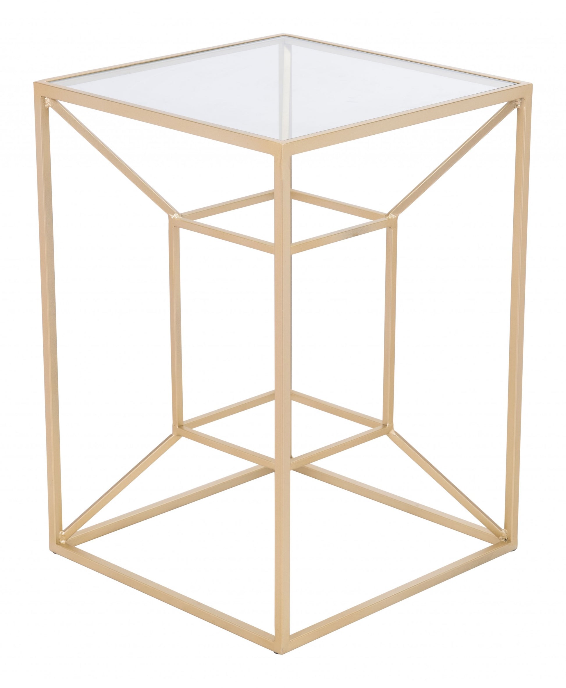 23" Gold And Clear Genuine Marble Look Square End Table By Homeroots | End Tables | Modishstore - 5