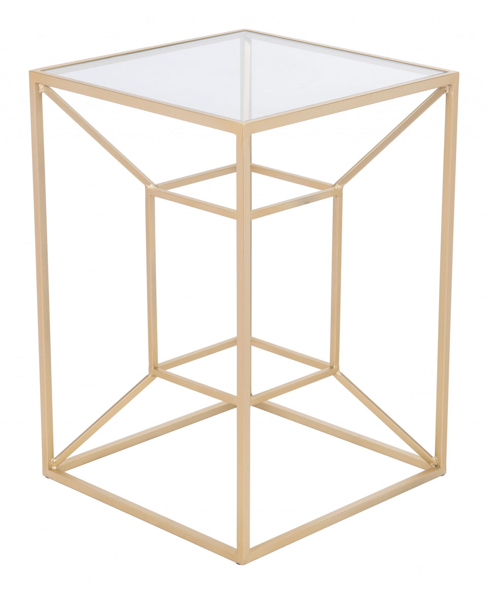23" Gold And Clear Genuine Marble Look Square End Table By Homeroots | End Tables | Modishstore - 5