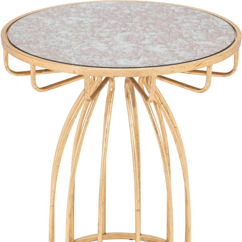 22" Gold And Brown Steel Round End Table By Homeroots | End Tables | Modishstore - 8