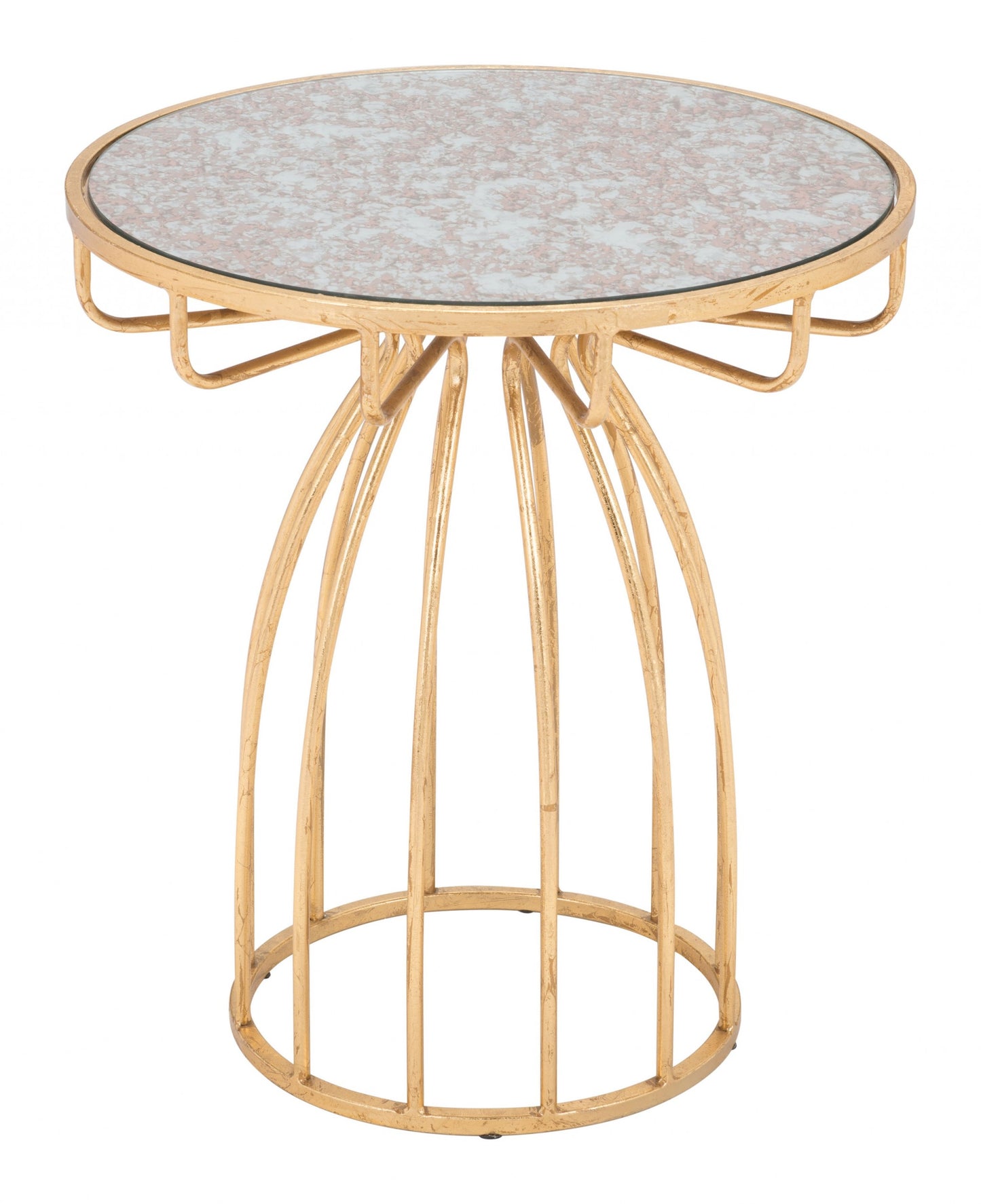 22" Gold And Brown Steel Round End Table By Homeroots | End Tables | Modishstore - 2