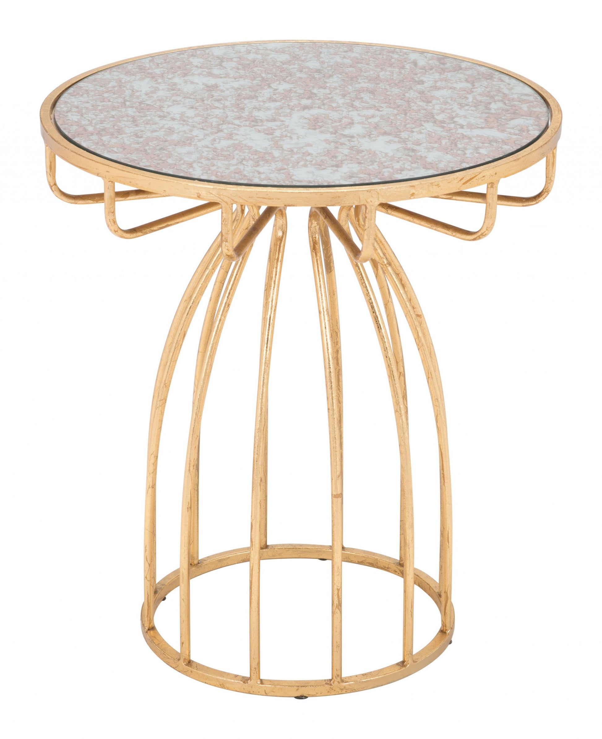 22" Gold And Brown Steel Round End Table By Homeroots | End Tables | Modishstore - 2