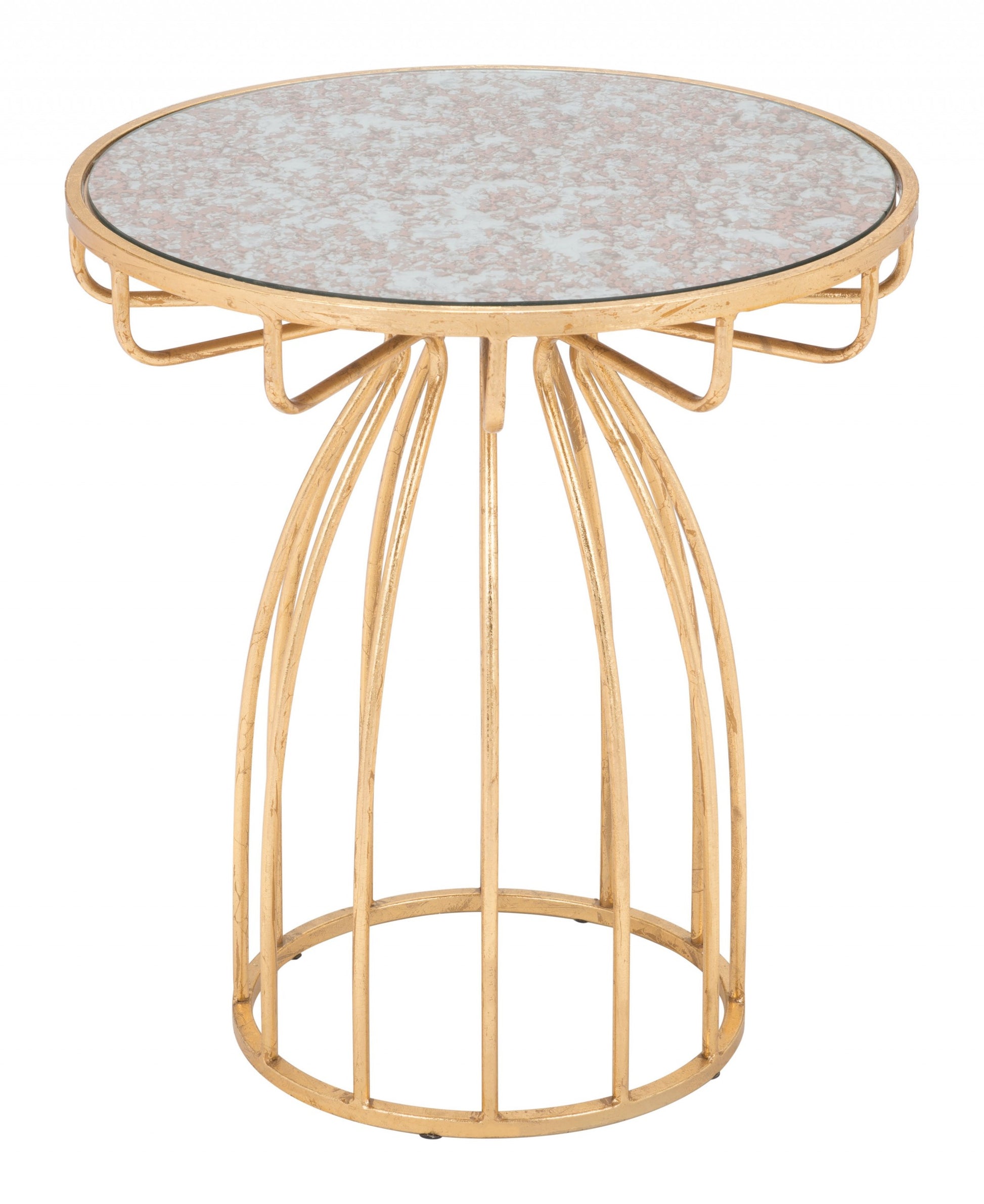 22" Gold And Brown Steel Round End Table By Homeroots | End Tables | Modishstore - 3