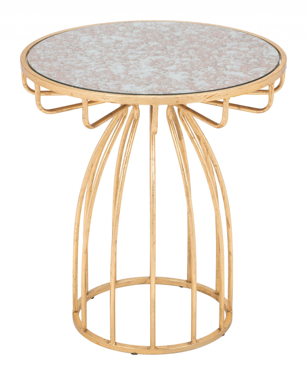 22" Gold And Brown Steel Round End Table By Homeroots | End Tables | Modishstore - 3
