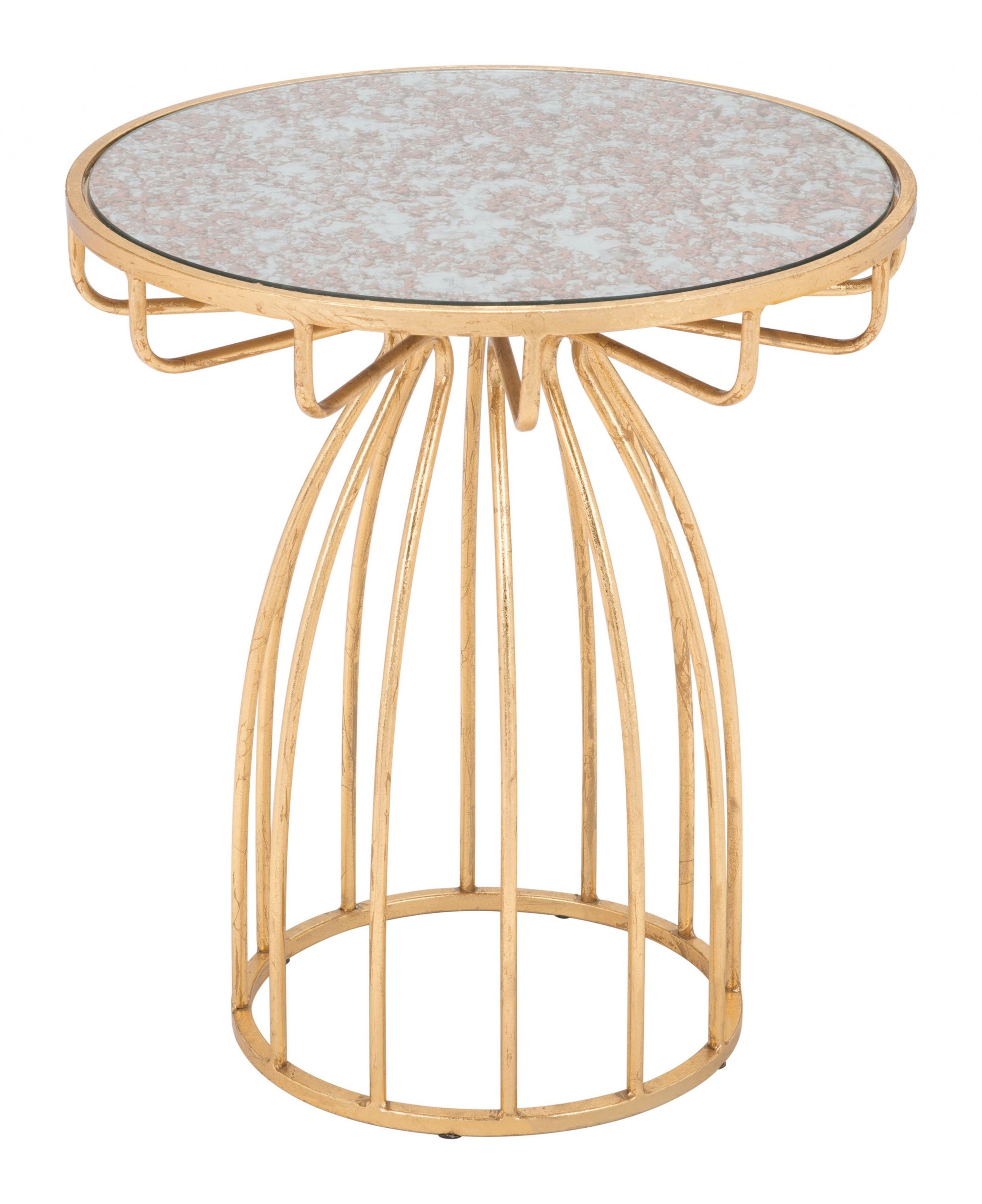 22" Gold And Brown Steel Round End Table By Homeroots | End Tables | Modishstore - 4