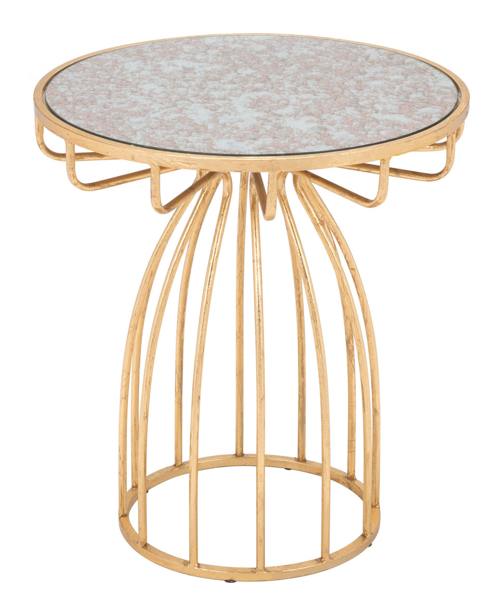 22" Gold And Brown Steel Round End Table By Homeroots | End Tables | Modishstore - 4
