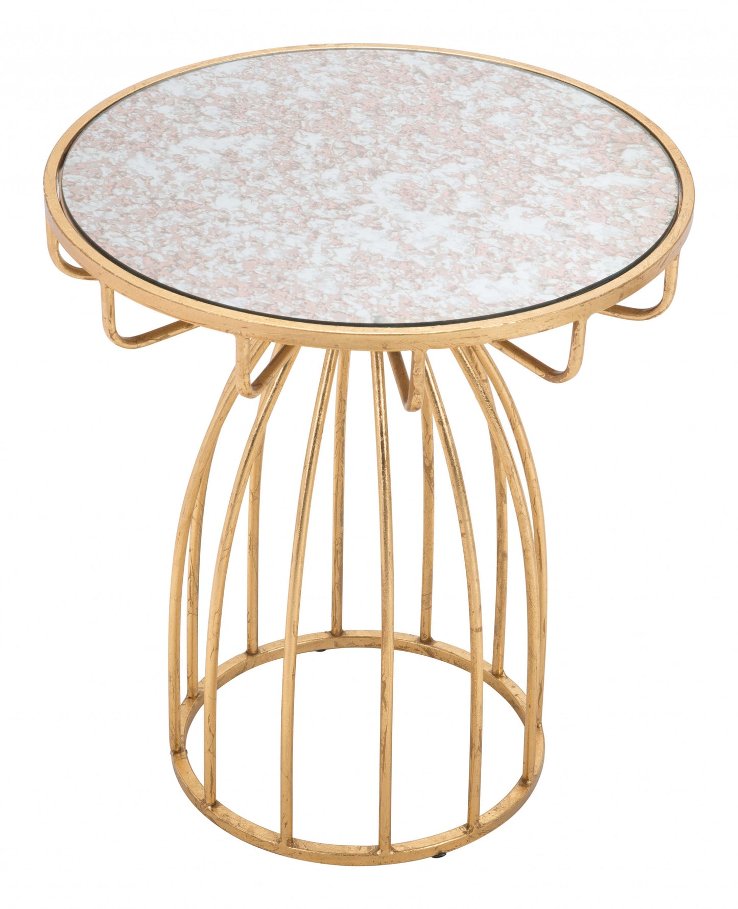 22" Gold And Brown Steel Round End Table By Homeroots | End Tables | Modishstore - 5