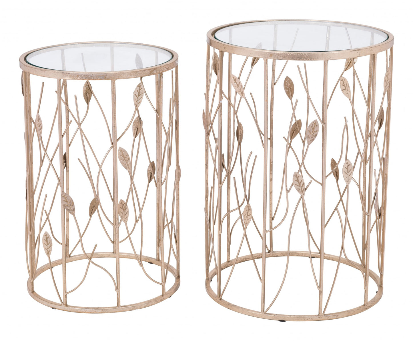 Set of Two Leaf Gold and Glass Side Tables By Homeroots | End Tables | Modishstore - 2