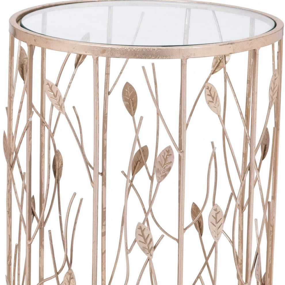 Set of Two Leaf Gold and Glass Side Tables By Homeroots | End Tables | Modishstore - 5