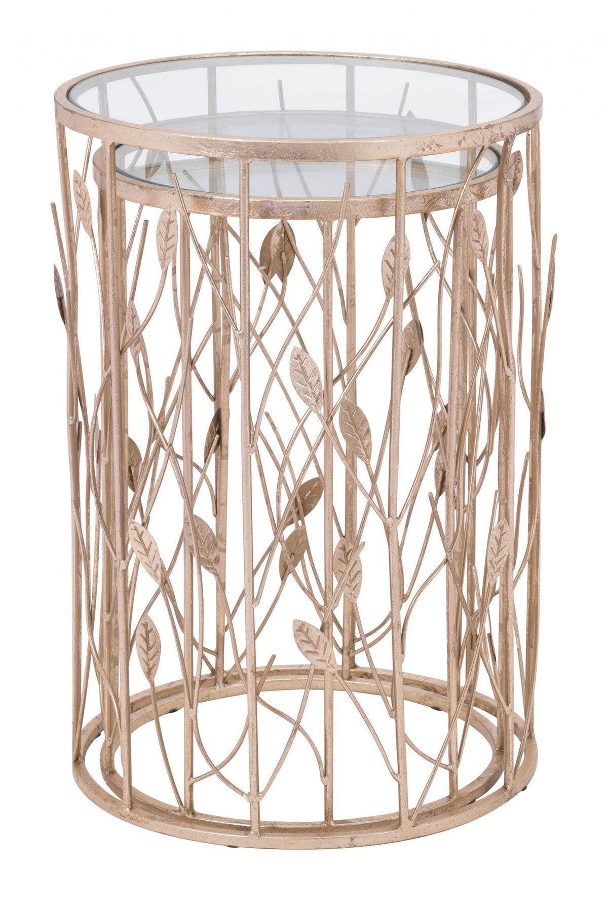 Set of Two Leaf Gold and Glass Side Tables By Homeroots | End Tables | Modishstore