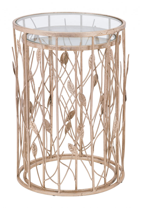 Set of Two Leaf Gold and Glass Side Tables By Homeroots | End Tables | Modishstore