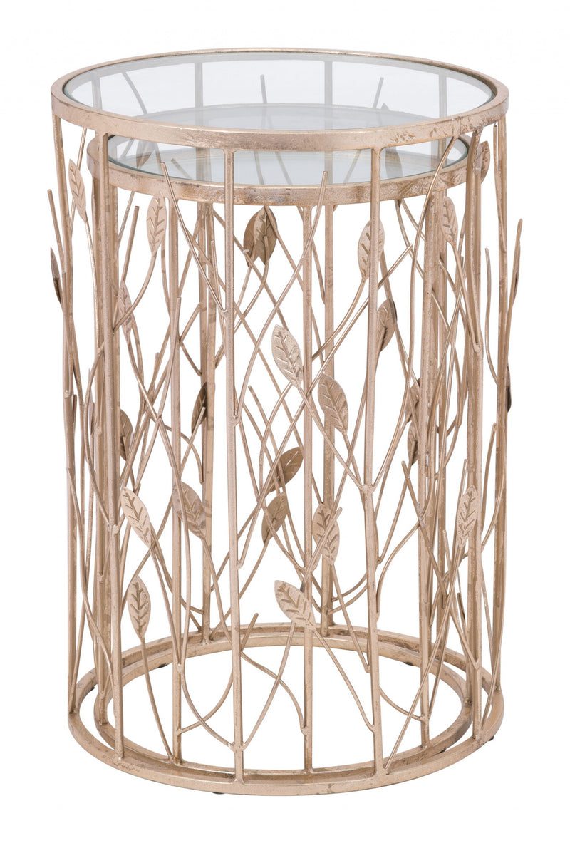 Set of Two Leaf Gold and Glass Side Tables By Homeroots | End Tables | Modishstore
