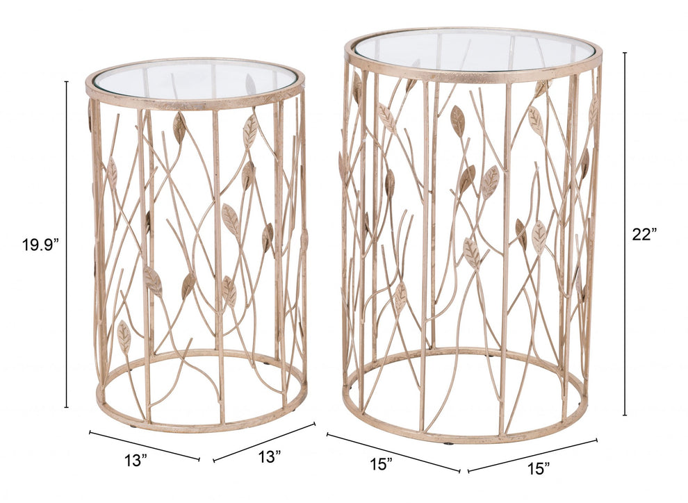 Set of Two Leaf Gold and Glass Side Tables By Homeroots | End Tables | Modishstore - 7
