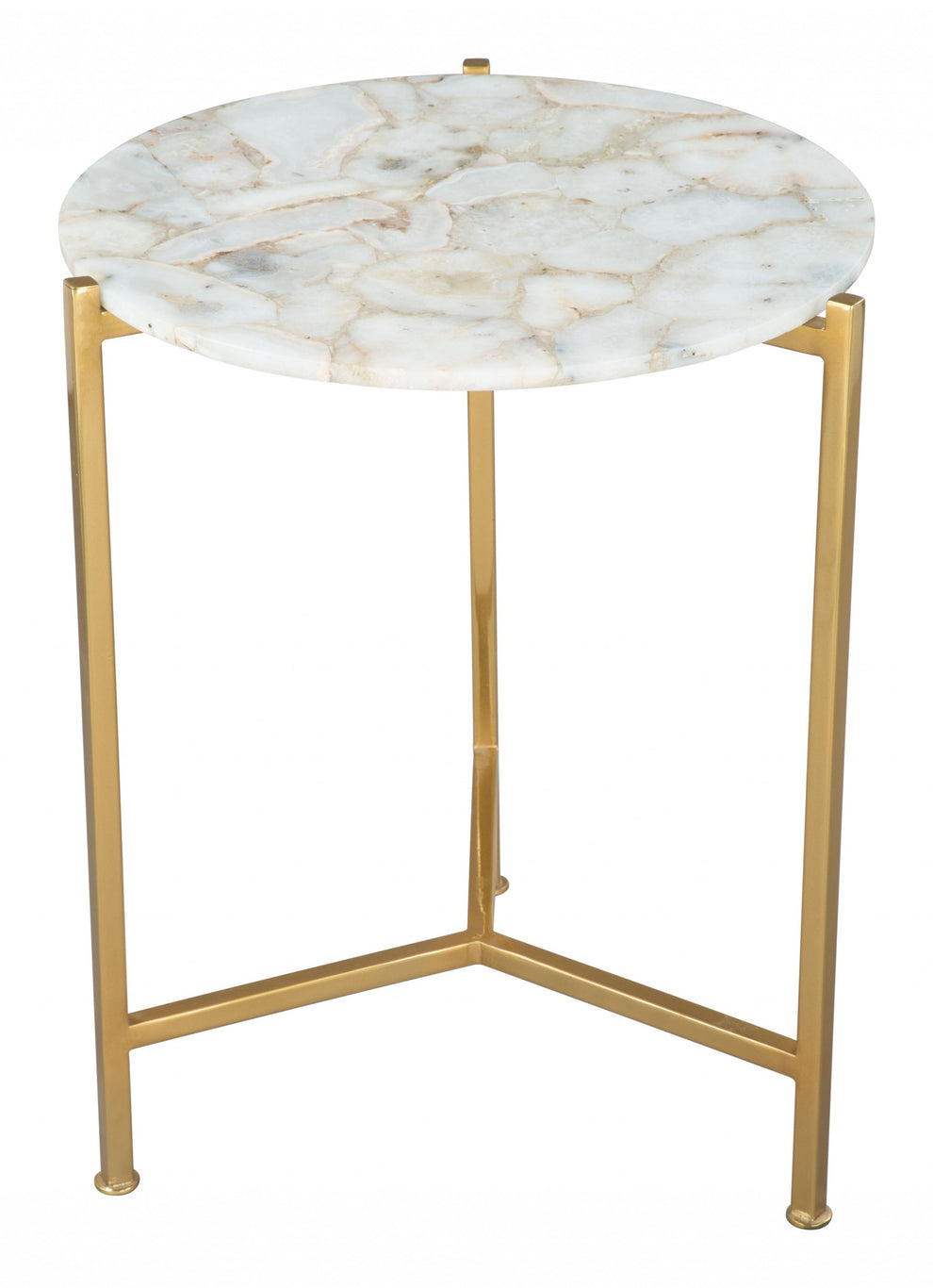 20" Gold And White Genuine Marble Look Round End Table By Homeroots | End Tables | Modishstore - 7