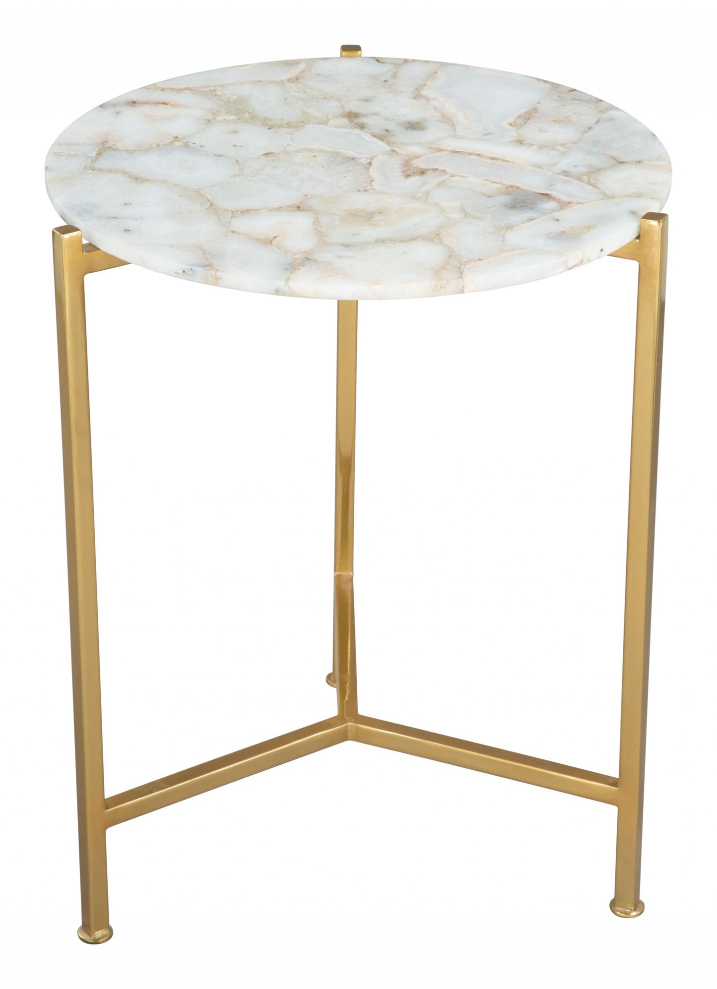 20" Gold And White Genuine Marble Look Round End Table By Homeroots | End Tables | Modishstore - 2