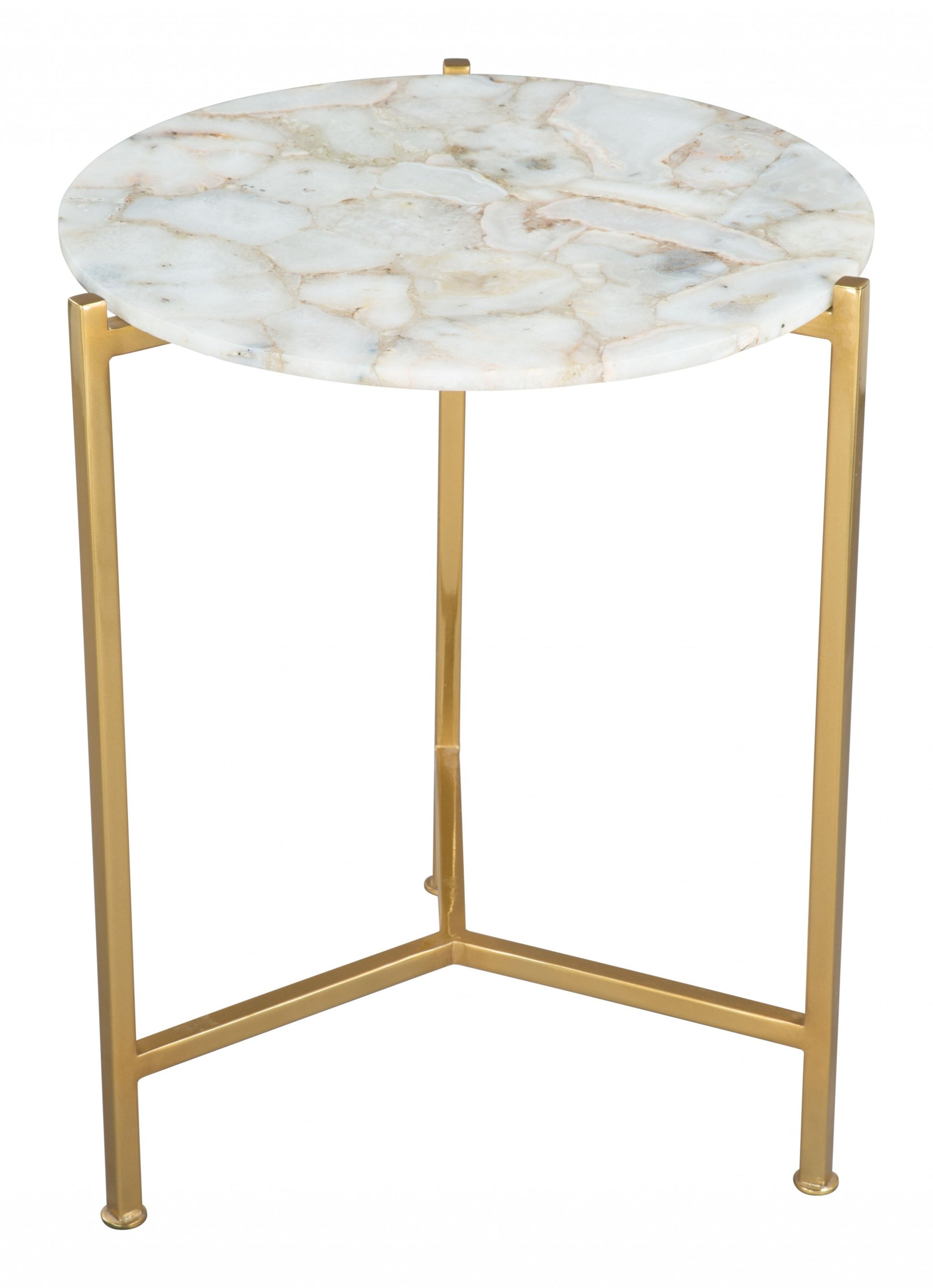 20" Gold And White Genuine Marble Look Round End Table By Homeroots | End Tables | Modishstore - 2