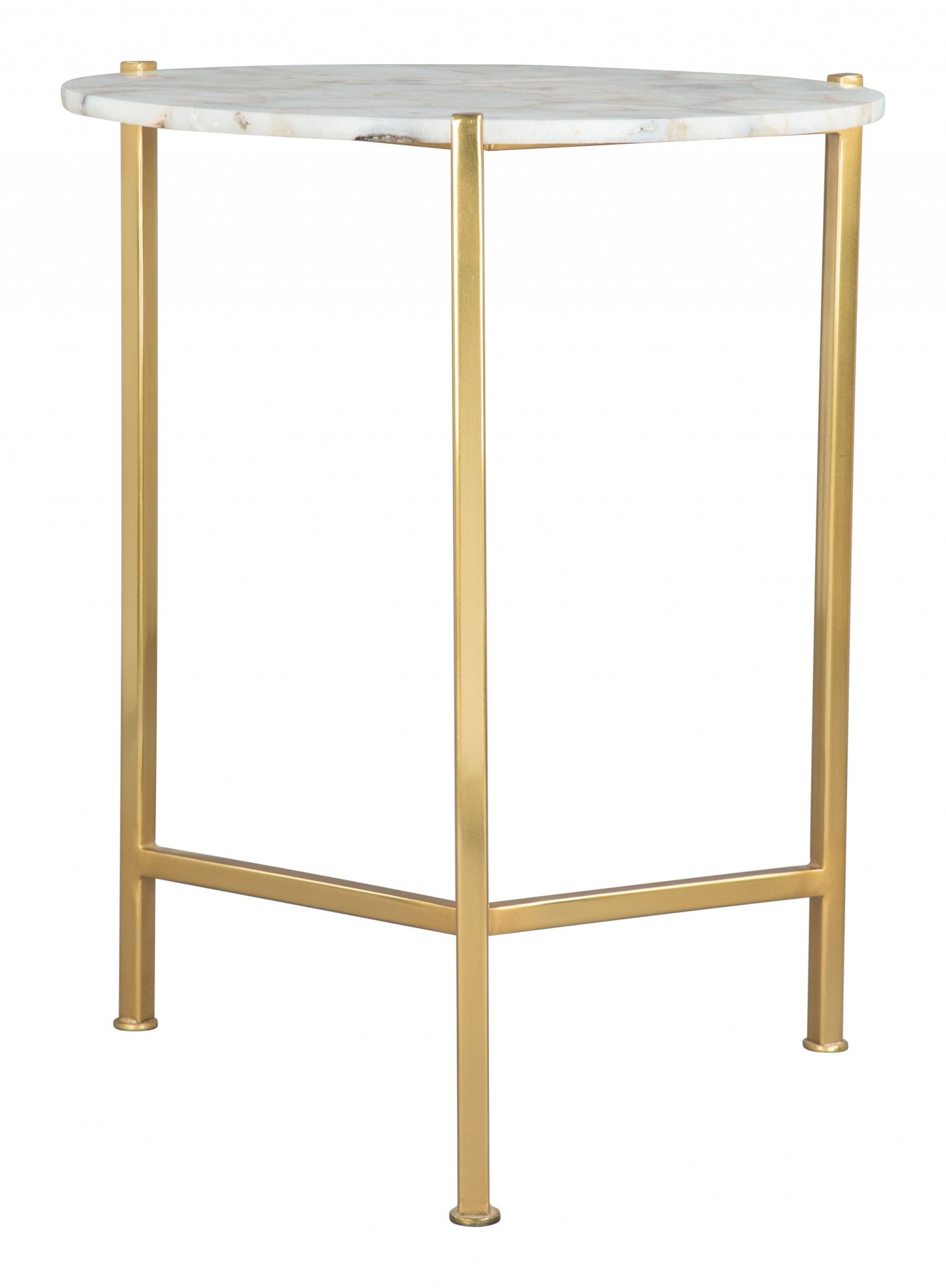 20" Gold And White Genuine Marble Look Round End Table By Homeroots | End Tables | Modishstore - 4