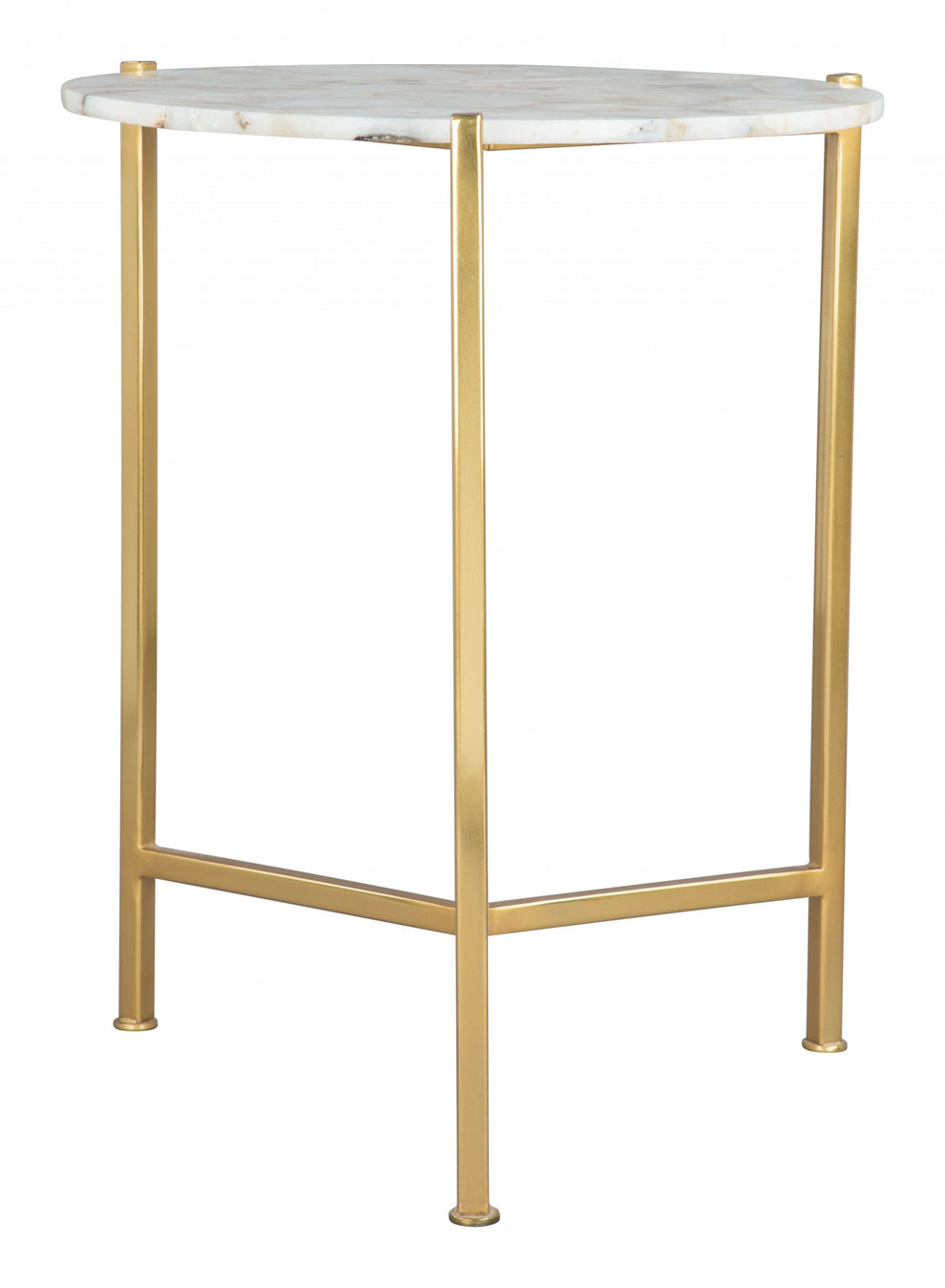 20" Gold And White Genuine Marble Look Round End Table By Homeroots | End Tables | Modishstore - 4