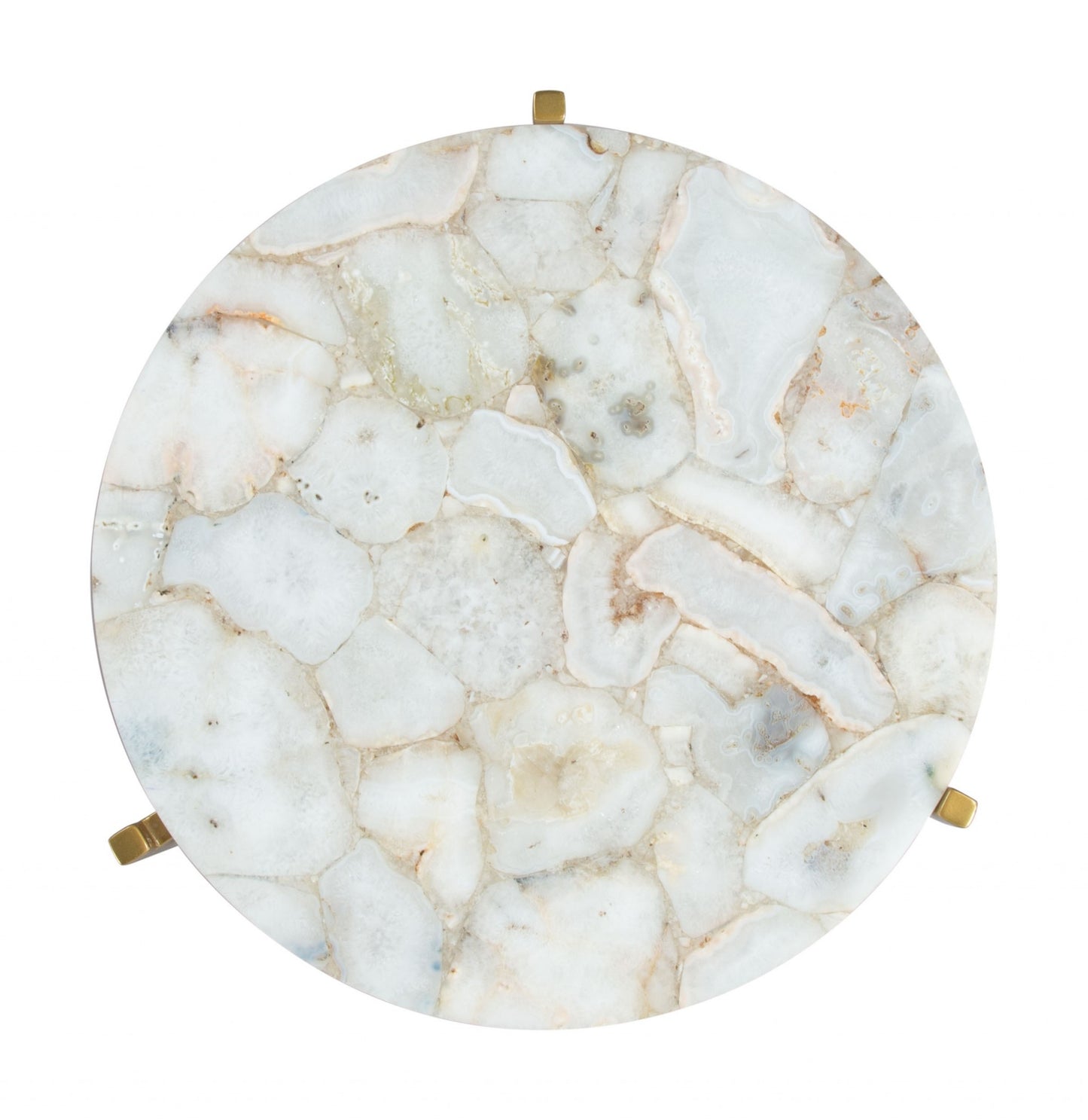 20" Gold And White Genuine Marble Look Round End Table By Homeroots | End Tables | Modishstore - 5