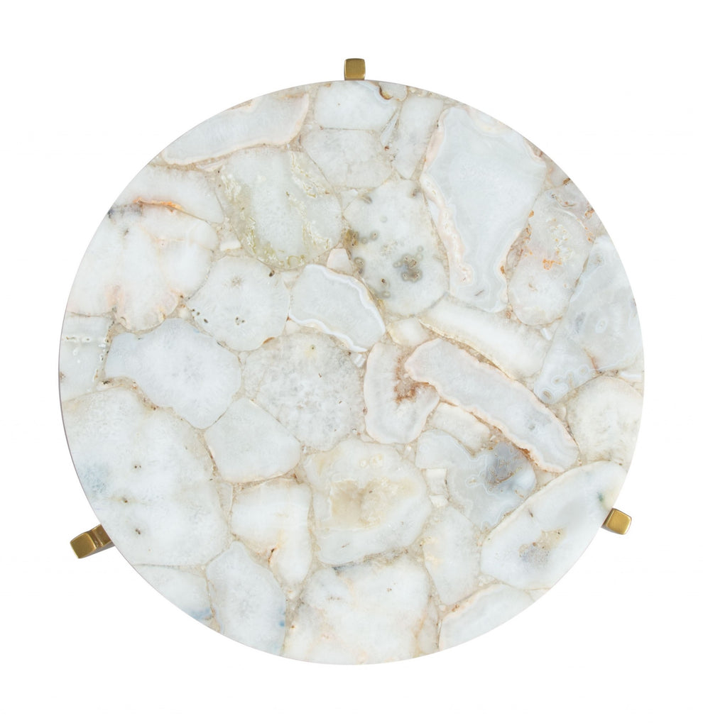 20" Gold And White Genuine Marble Look Round End Table By Homeroots | End Tables | Modishstore - 5