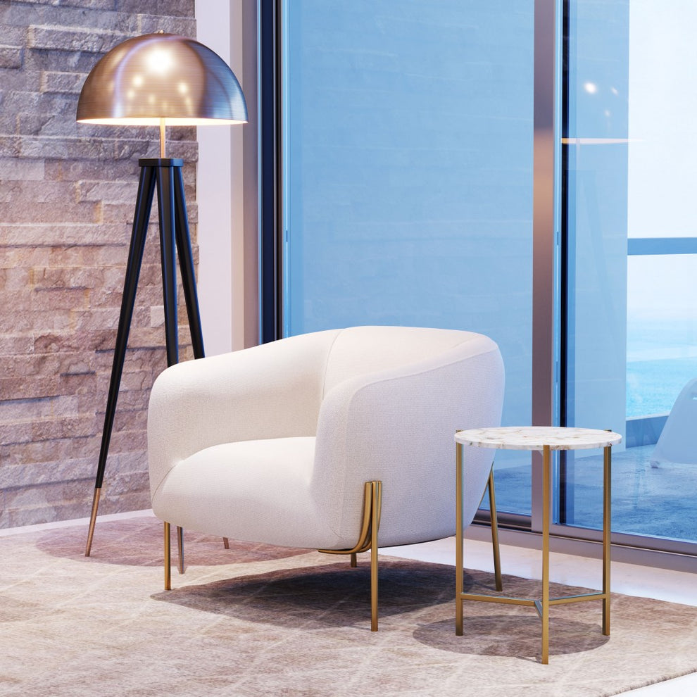 20" Gold And White Genuine Marble Look Round End Table By Homeroots | End Tables | Modishstore - 8