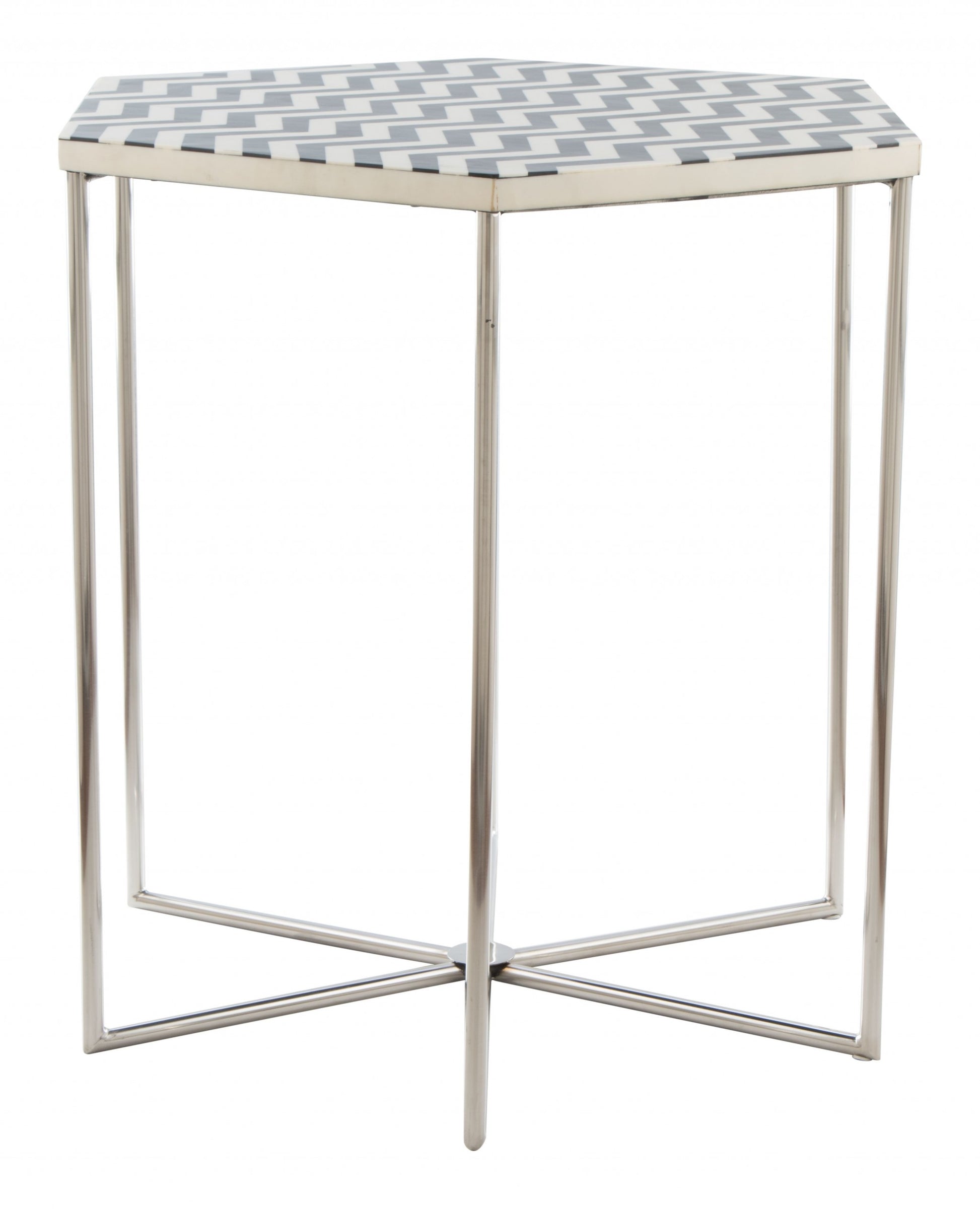 21" Silver And Black And White Stone Hexagon End Table By Homeroots | End Tables | Modishstore - 3