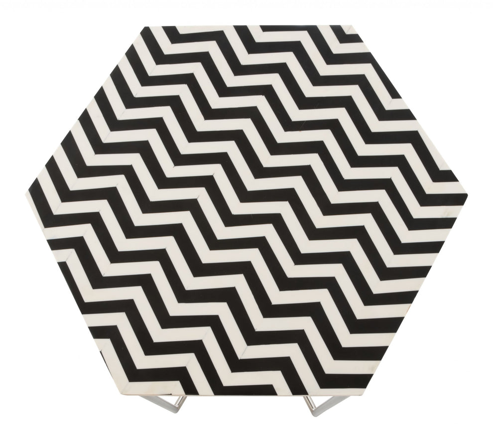 21" Silver And Black And White Stone Hexagon End Table By Homeroots | End Tables | Modishstore - 5