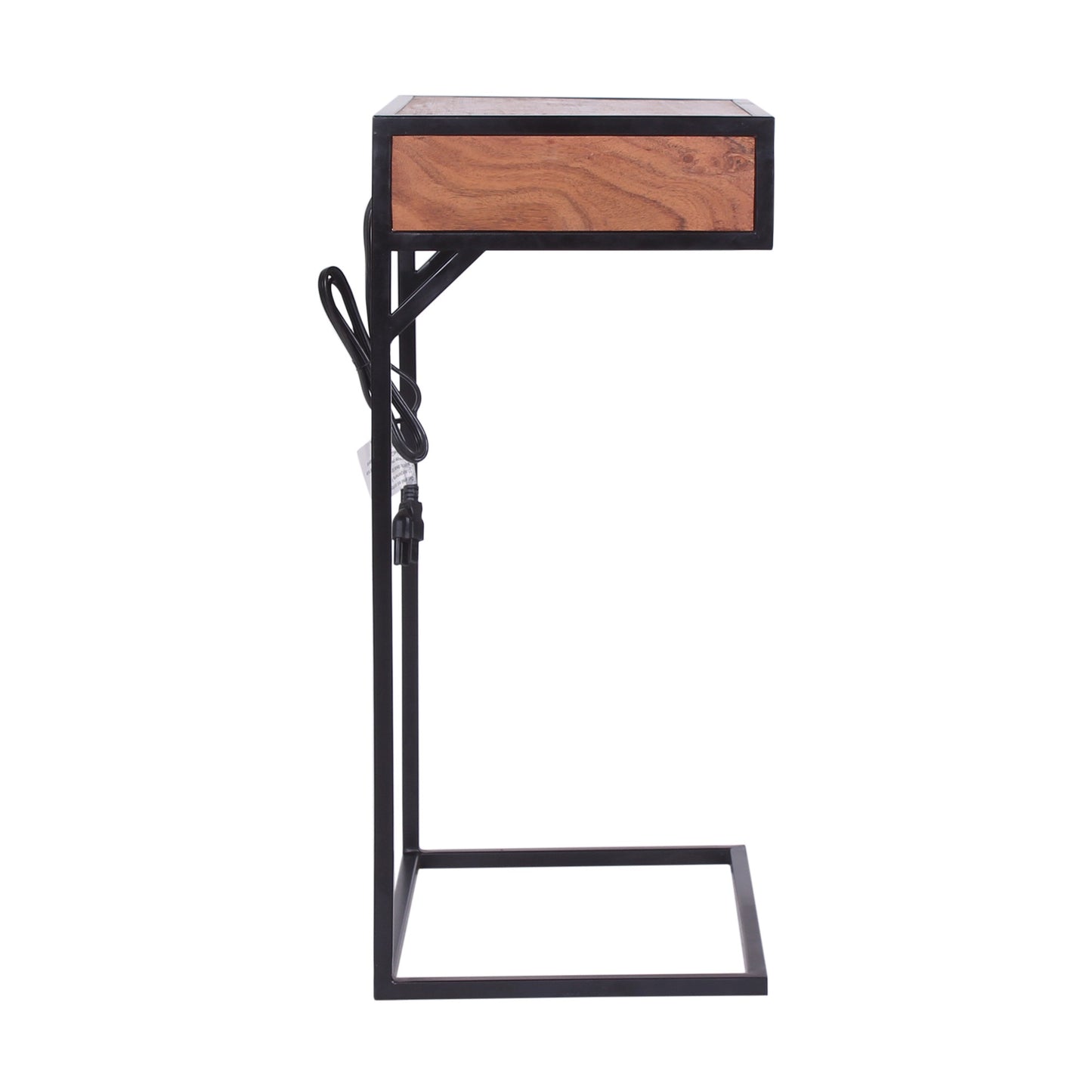 Modern Dark Wood End or Side Table with USB and Drawer By Homeroots
