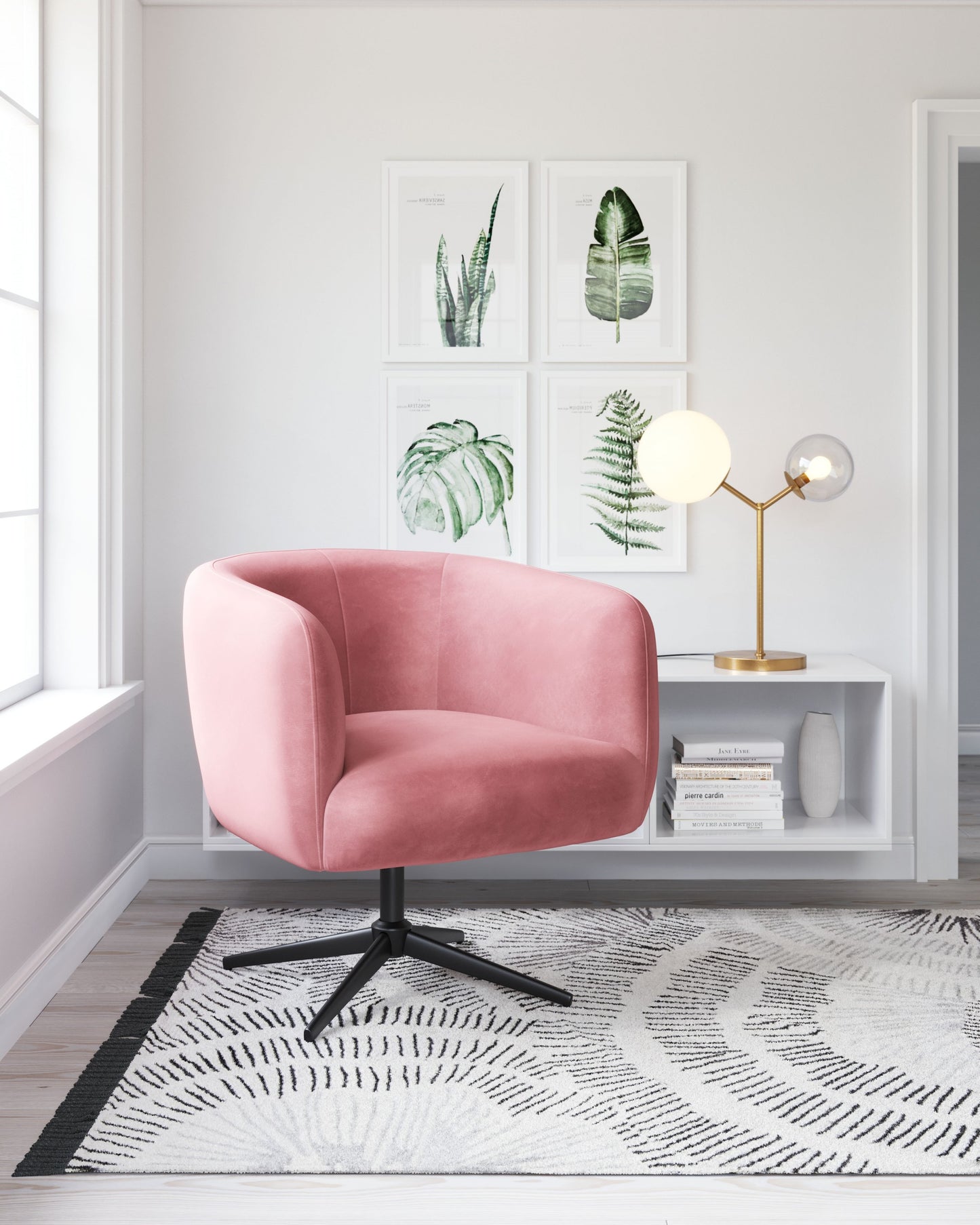 30" Pink And Black Velvet Swivel Barrel Chair By Homeroots | Armchairs | Modishstore