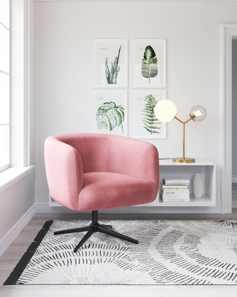 30" Pink And Black Velvet Swivel Barrel Chair By Homeroots | Armchairs | Modishstore