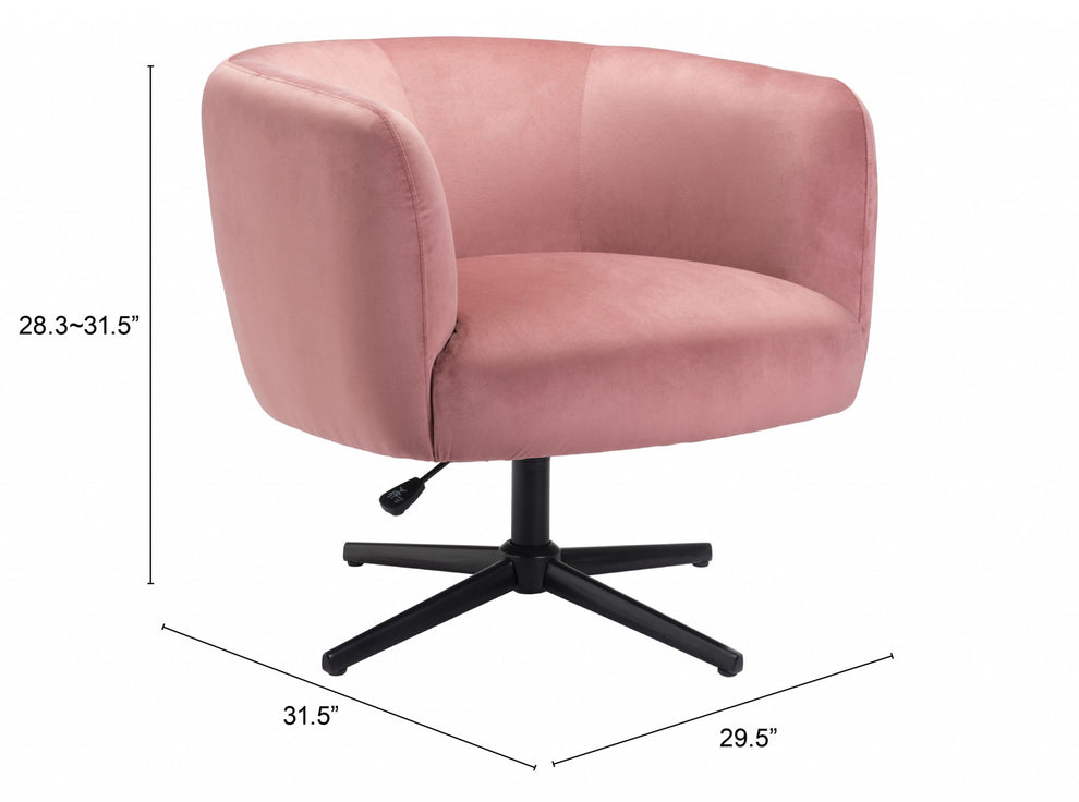 30" Pink And Black Velvet Swivel Barrel Chair By Homeroots | Armchairs | Modishstore - 8