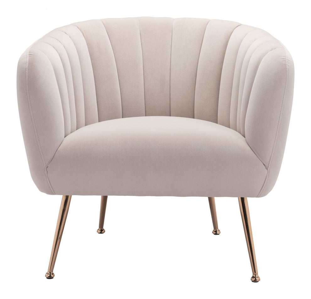 Ivory and Gold Super Soft Vertical Channel Accent Club Chair By Homeroots | Armchairs | Modishstore - 3