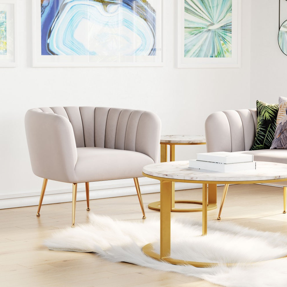 Ivory and Gold Super Soft Vertical Channel Accent Club Chair By Homeroots | Armchairs | Modishstore - 6