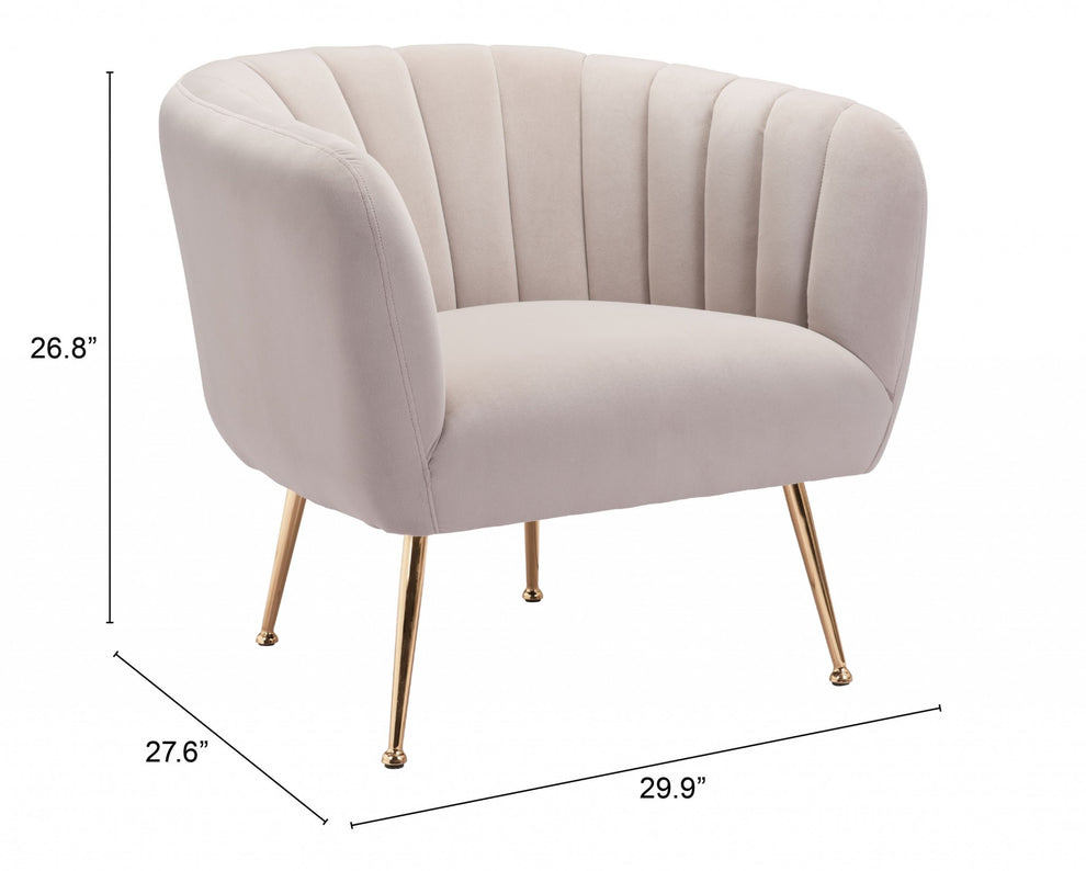 Ivory and Gold Super Soft Vertical Channel Accent Club Chair By Homeroots | Armchairs | Modishstore - 8