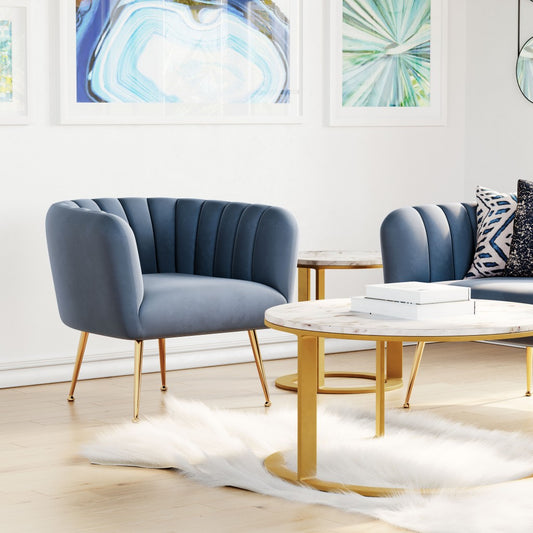 30" Gray And Gold Velvet Tufted Club Chair By Homeroots | Armchairs | Modishstore