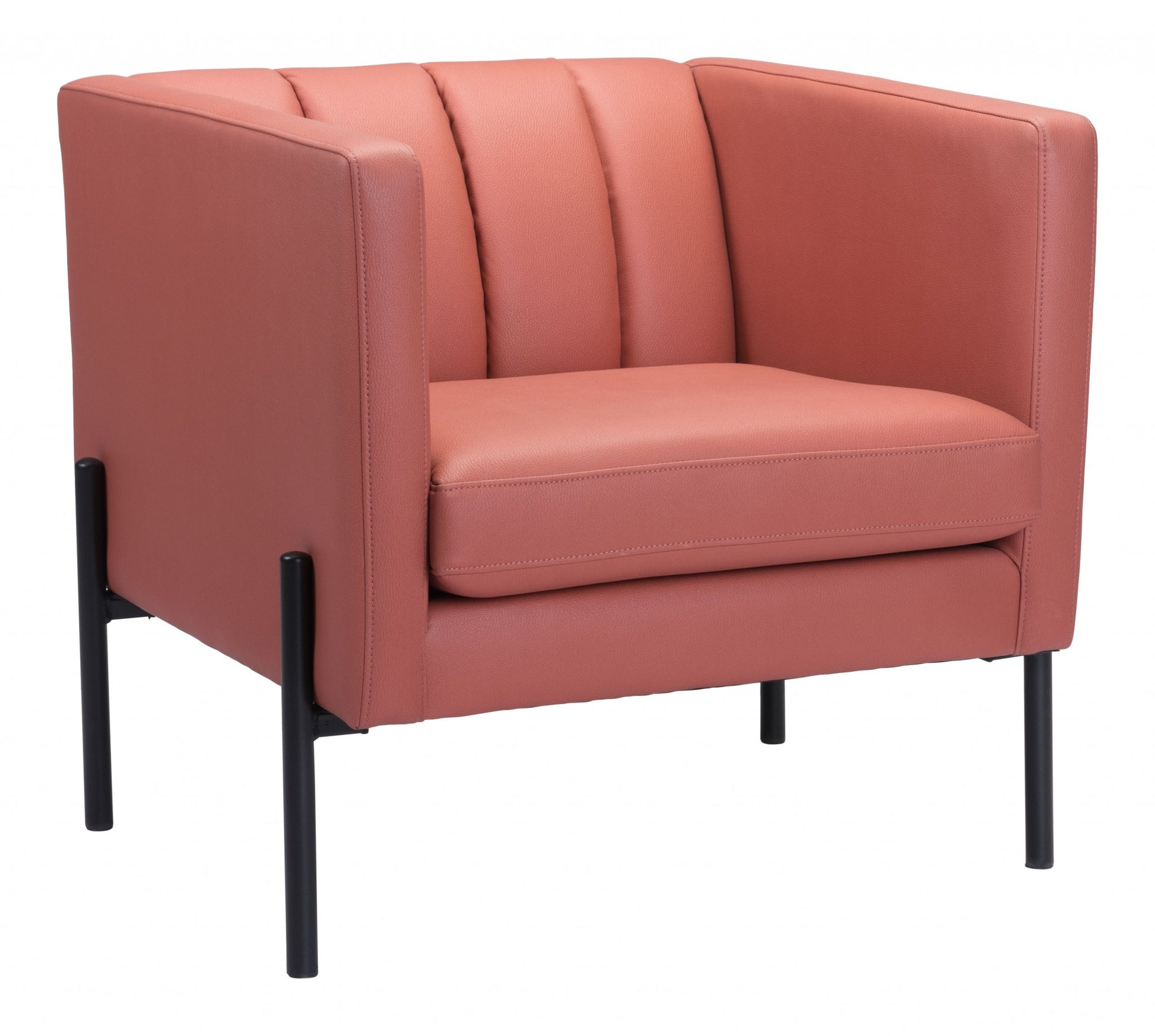 28" Rust And Black Faux Leather Tufted Barrel Chair By Homeroots | Armchairs | Modishstore - 2