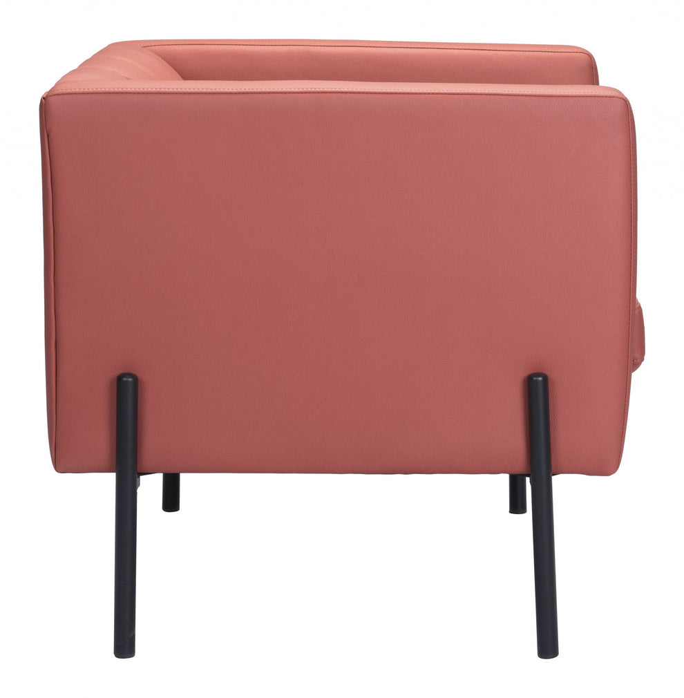 28" Rust And Black Faux Leather Tufted Barrel Chair By Homeroots | Armchairs | Modishstore - 3