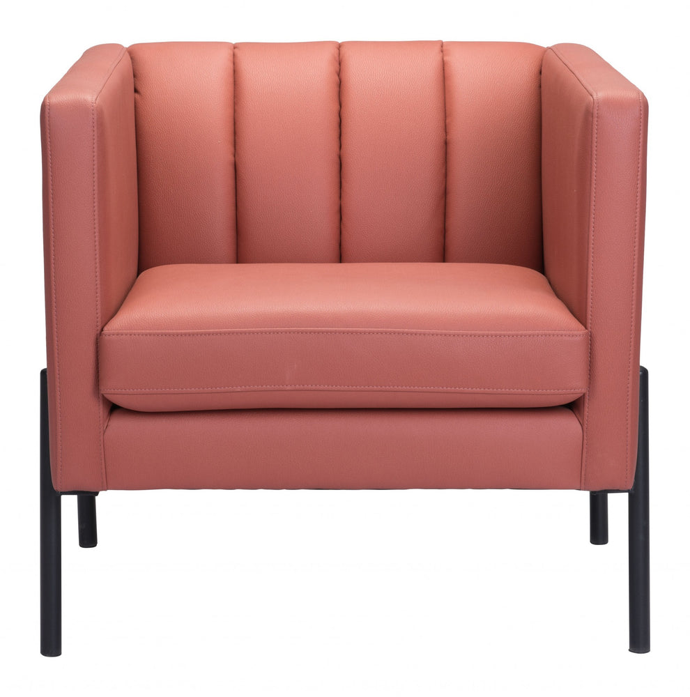 28" Rust And Black Faux Leather Tufted Barrel Chair By Homeroots | Armchairs | Modishstore - 4
