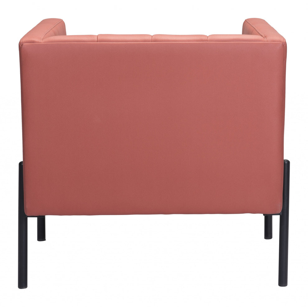 28" Rust And Black Faux Leather Tufted Barrel Chair By Homeroots | Armchairs | Modishstore - 5