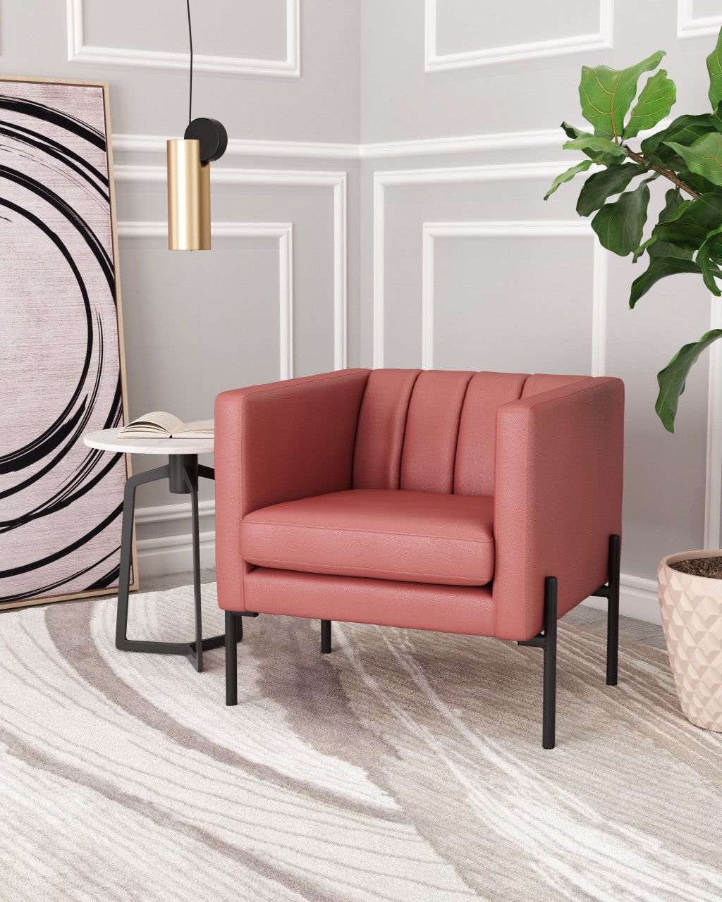 28" Rust And Black Faux Leather Tufted Barrel Chair By Homeroots | Armchairs | Modishstore