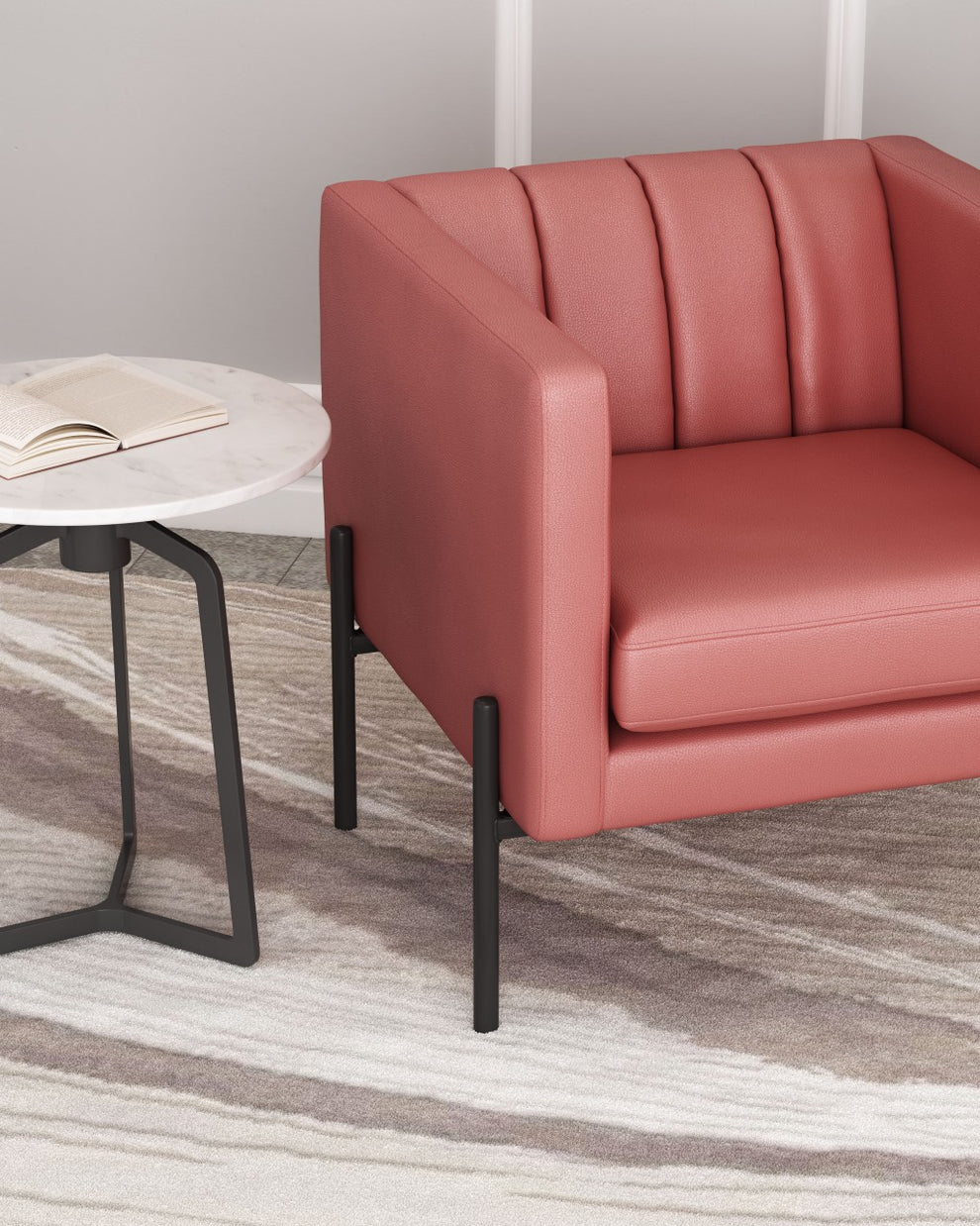 28" Rust And Black Faux Leather Tufted Barrel Chair By Homeroots | Armchairs | Modishstore - 8